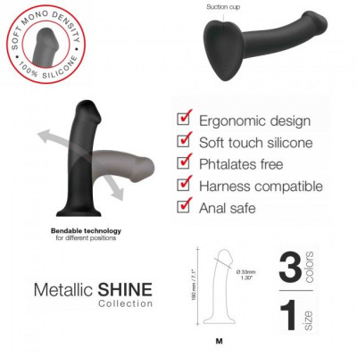Насадка для страпона Strap-On-Me Mono Density Dildo Violet M, діам. 3,3см, одношаровий силікон, гнучко