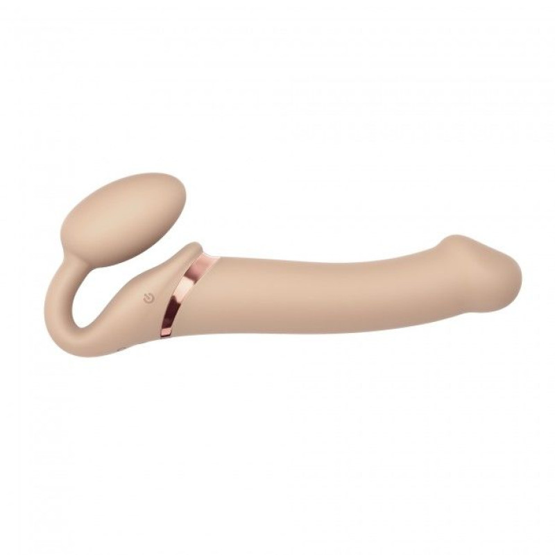 Безремневий страпон з вібрацією Strap-On-Me Vibrating Flesh L, діаметр 3,7см, пульт ДУ, регульований