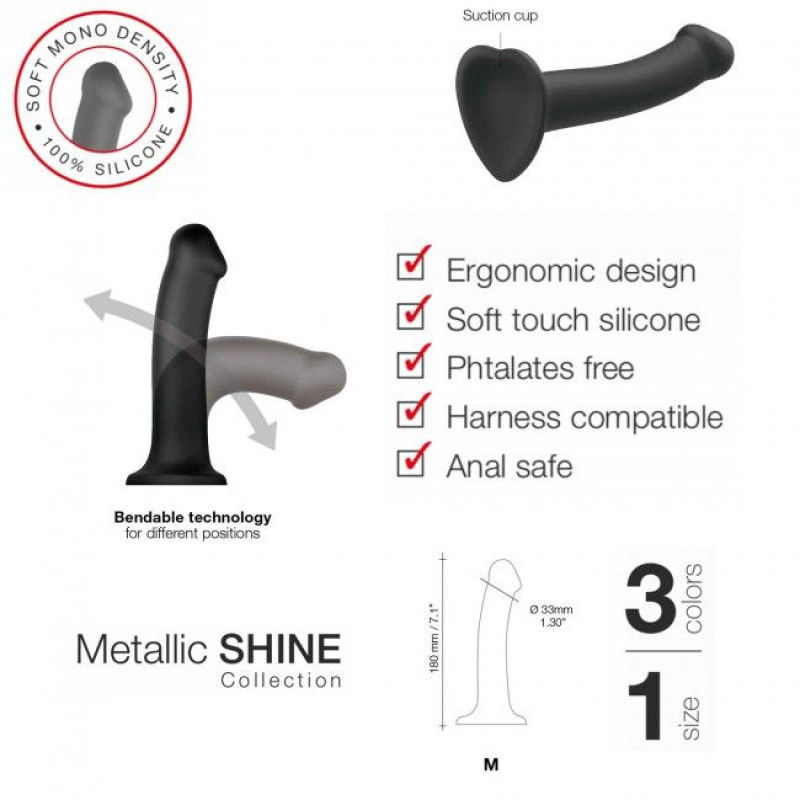 Насадка для страпона Strap-On-Me Mono Density Dildo Blue M, діам. 3,3см, одношаровий силікон, гнучкий