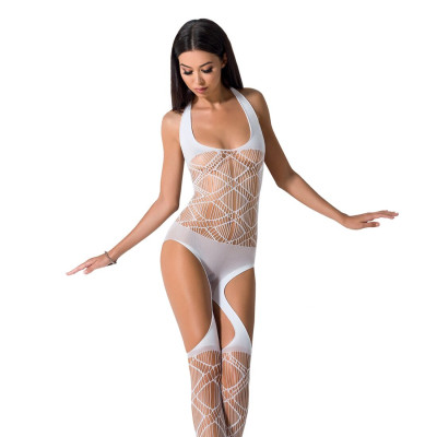 Еротичне бодістокінг Passion BS060 White, комбінезон, імітація трусиків і гольфики