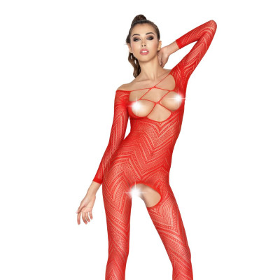 Еротичне бодістокінг Passion BS040 red, комбінезон з відкритими грудьми