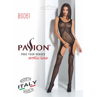 Еротичне бодістокінг Passion BS061 black, комбінезон, імітація панчіх