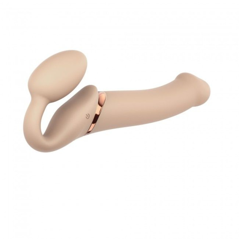 Безремневий страпон з вібрацією Strap-On-Me Vibrating Flesh L, діаметр 3,7см, пульт ДУ, регульований