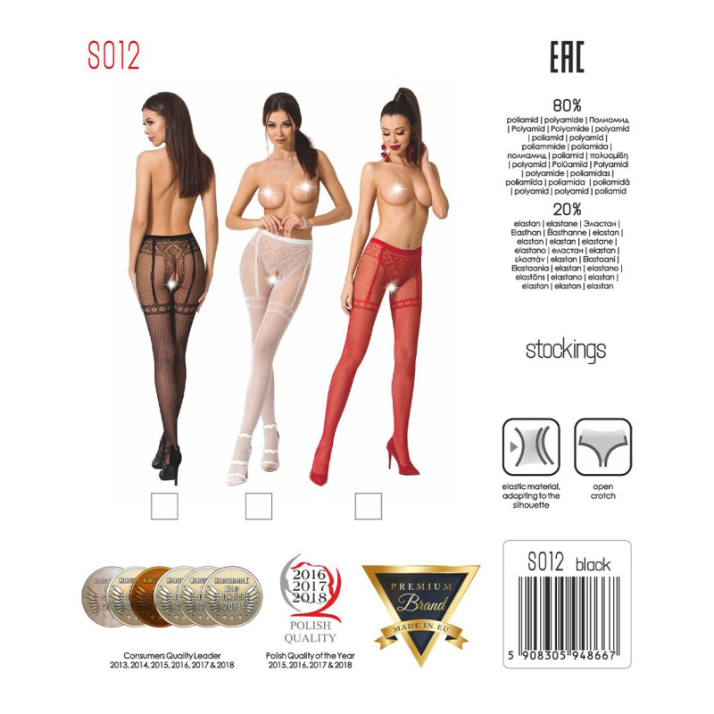 Еротичні колготки-бодістокінг Passion S012 red, імітація панчіх, паска і ажурних трусиків
