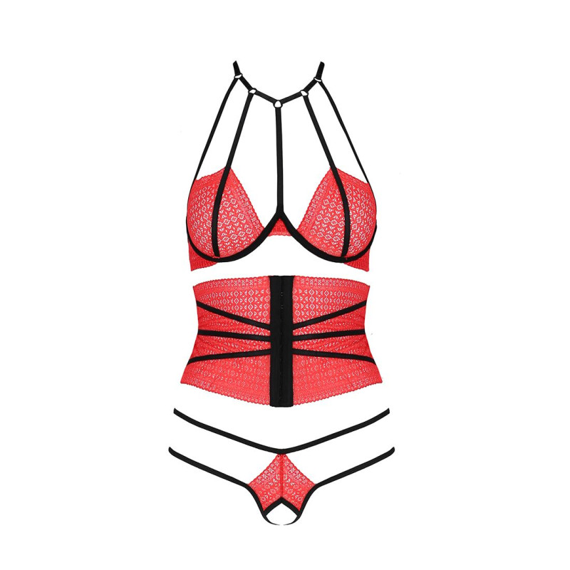 Комплект білизни AKITA SET red XXL/XXXL - Passion Exclusive: широкий пасок, ліф, стрінги