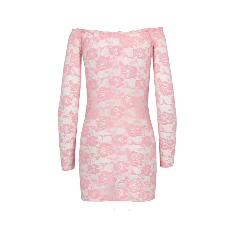 Прозора сорочка з довгим рукавом YOLANDA CHEMISE pink S/M - Passion, трусики