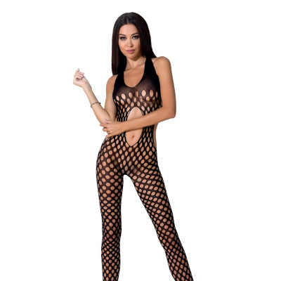 Еротичне бодістокінг Passion BS065 Black, комбінезон, велика сітка