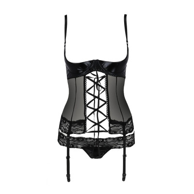 Корсет з відкритими грудьми NORTH CORSET Black L/XL - Passion Exclusive, пажі, трусики, шнурівка