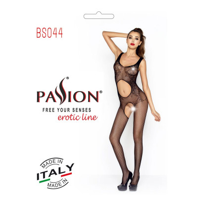 Еротичне бодістокінг Passion BS044 black, комбінезон з відкритим животиком
