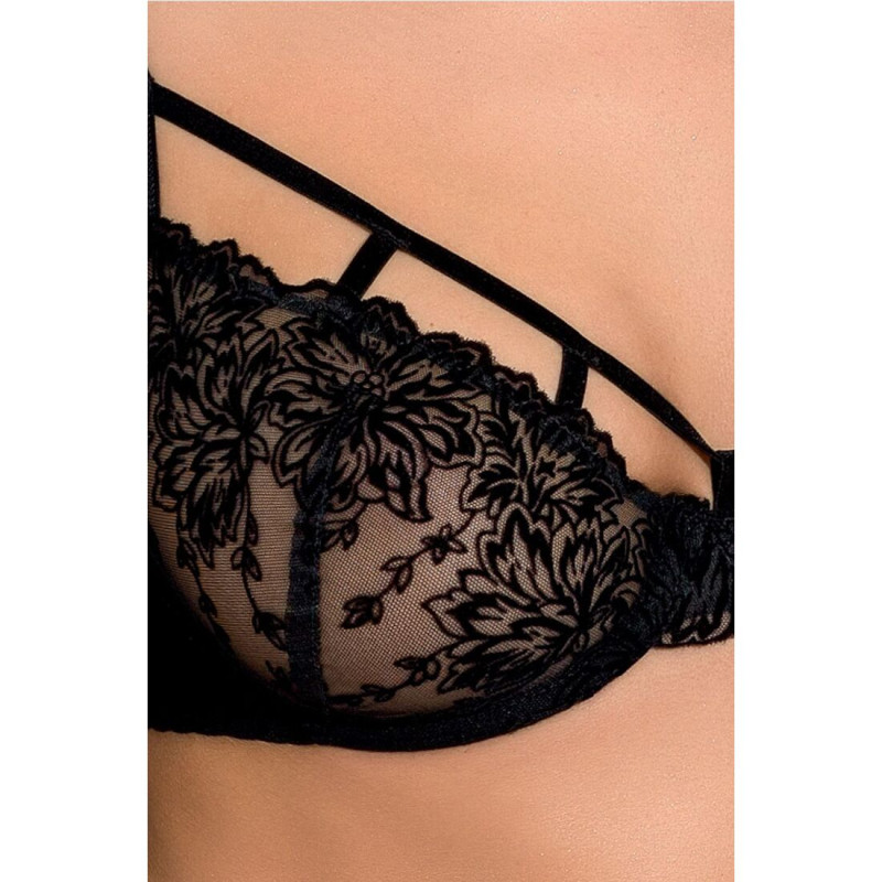 Комплект білизни HAYA SET black L/XL - Passion Exclusive: стрінги, ліф, пасок для панчіх