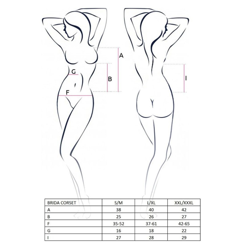 Корсет з пажами BRIDA CORSET black XXL/XXXL - Passion Exclusive, трусики, шнурівка