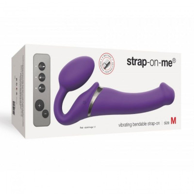 Безремневий страпон з вібрацією Strap-On-Me Vibrating Violet M діаметр 3,3см, пульт ДУ, регульований