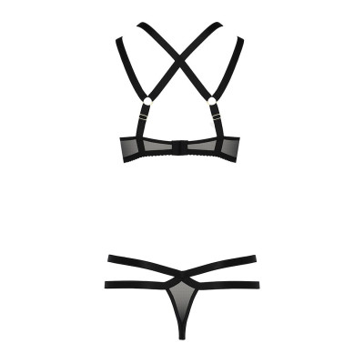Комплект білизни HAGAR SET black L/XL - Passion Exclusive: стрепи: трусики і ліф