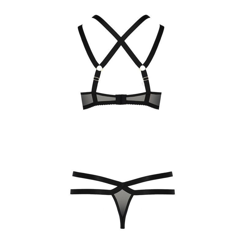 Комплект білизни HAGAR SET black L/XL - Passion Exclusive: стрепи: трусики і ліф