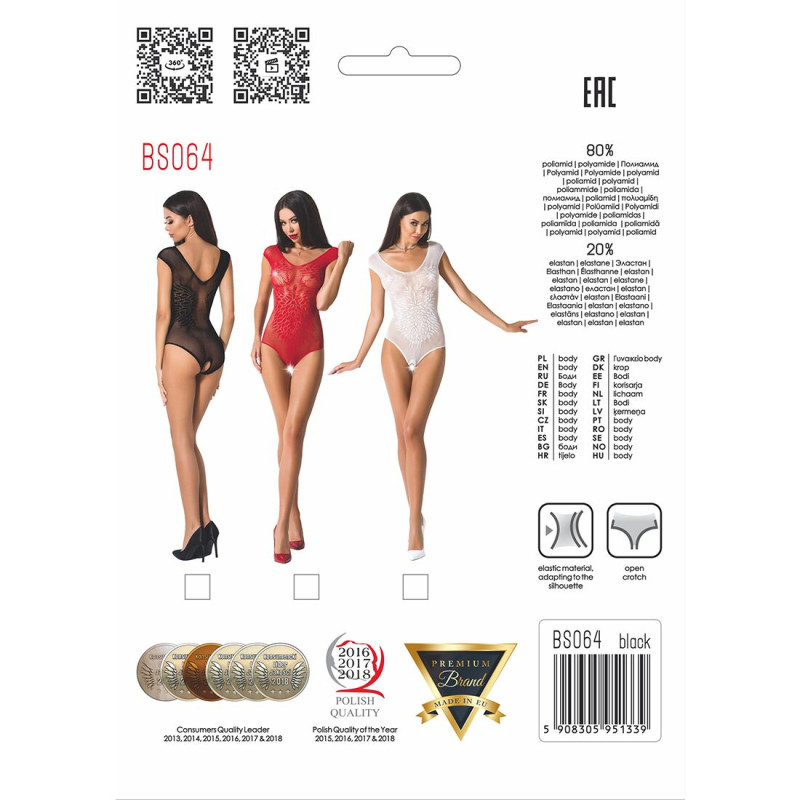 Еротичне бодістокінг Passion BS064 red, еротичне боді, закрите плече