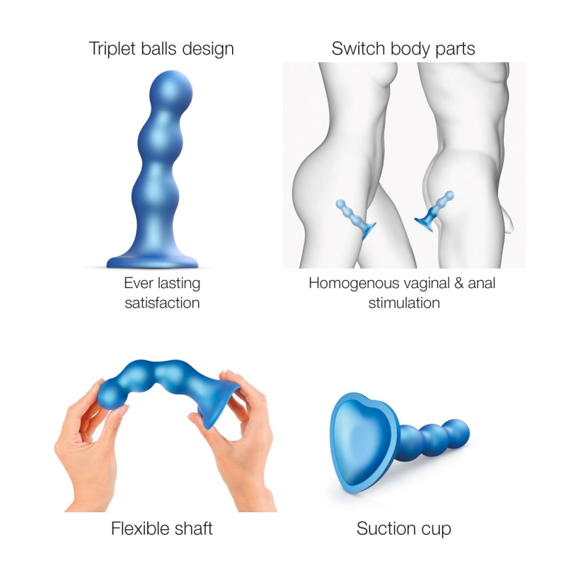 Насадка для страпону Strap-On-Me Dildo Plug Balls Blue Metallic S