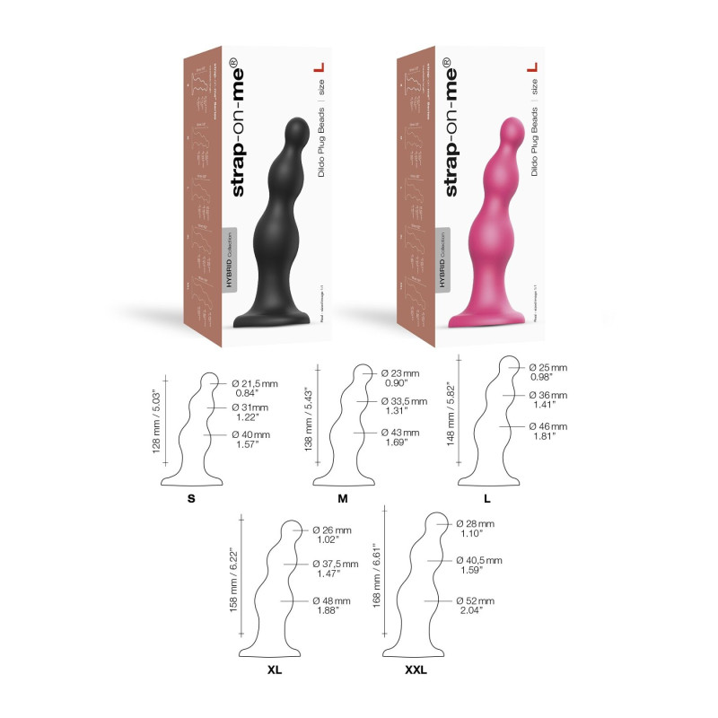Насадка для страпону Strap-On-Me Dildo Plug Beads Framboise Metallic XXL