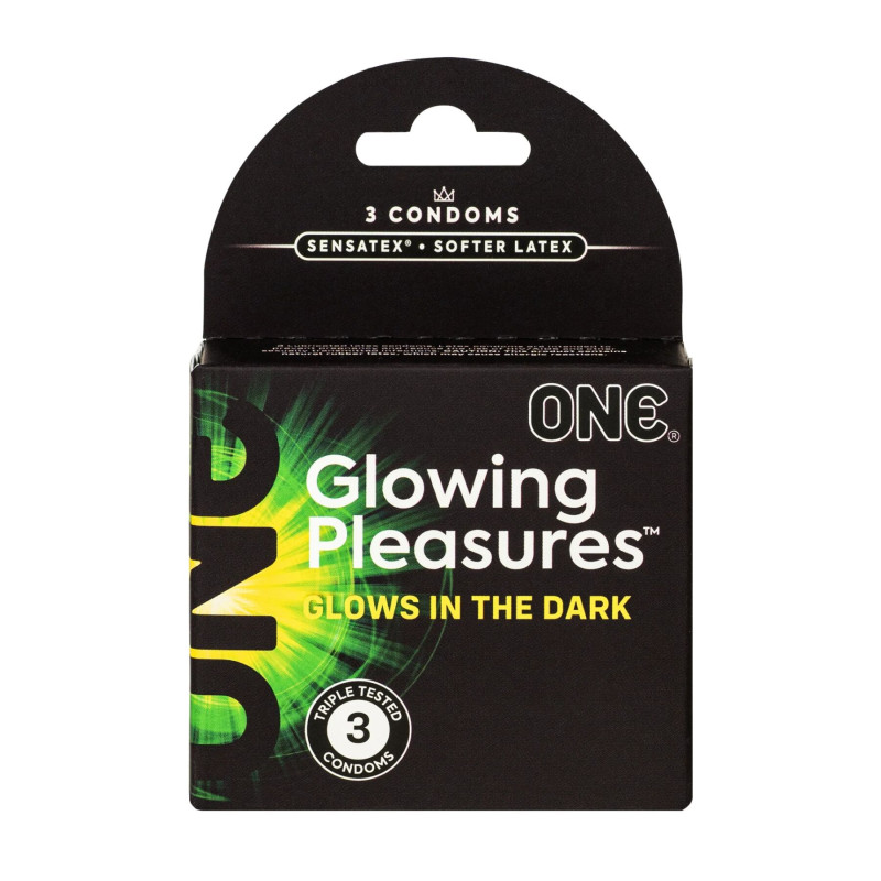 Презервативи ONE Glowing Pleasures 3 шт, світяться у темряві
