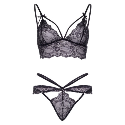 Еротичний комплект зі стрепами та стразами Leg Avenue Ready Or Not S Black, бра + стрінги