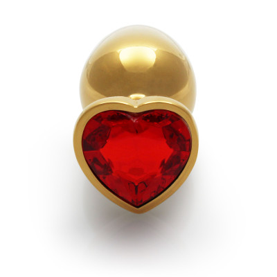 Металева анальна пробка Ouch! Heart Gem M, золотисто/червона