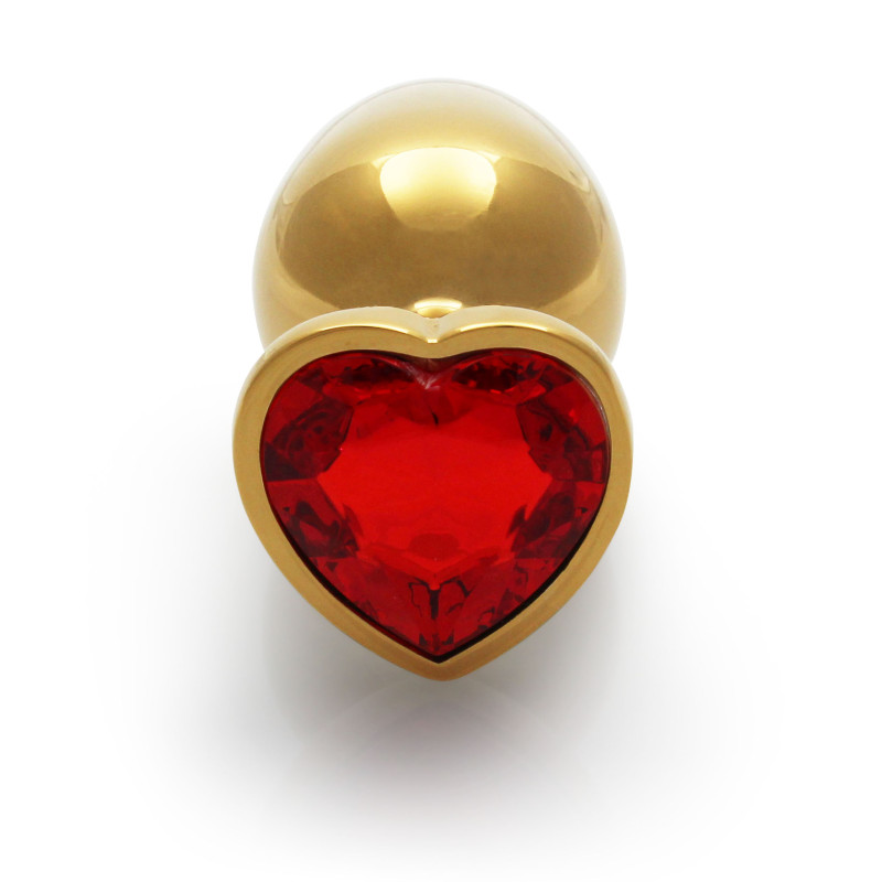 Металева анальна пробка Ouch! Heart Gem M, золотисто/червона