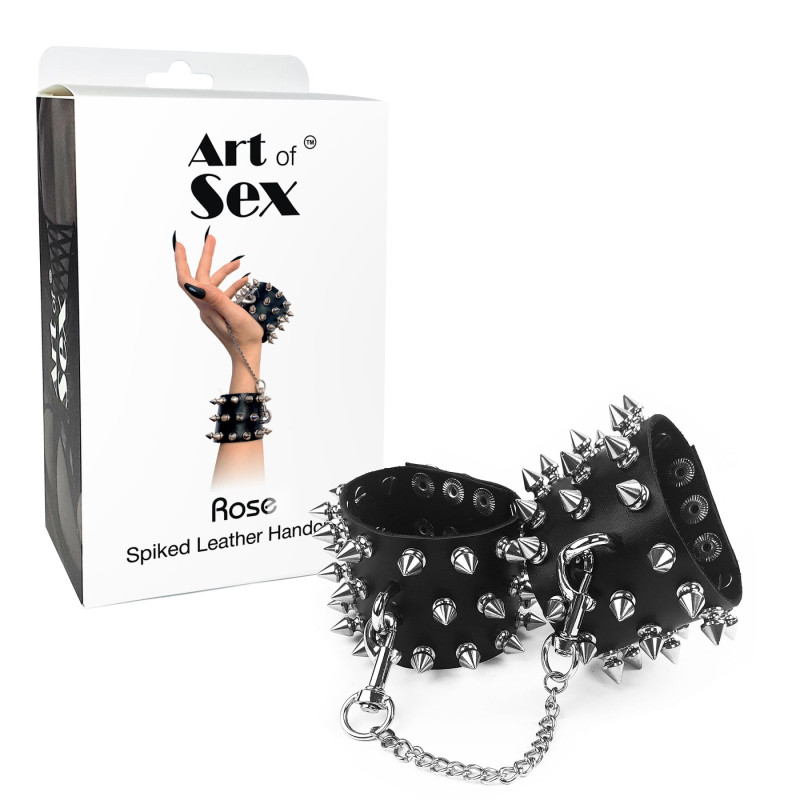 Наручники із шипами Art of Sex - Rose Spiked Leather Handcuffs, натуральна шкіра