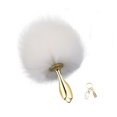 Металева анальна пробка LOCKINK SEVANDA White Bunny-Tail Anal Rose-shape Plug, кролячий хвіст Металева анальна пробка LOCKINK SEVANDA White Bunny-Tail Anal Rose-shape Plug, кролячий хвіст