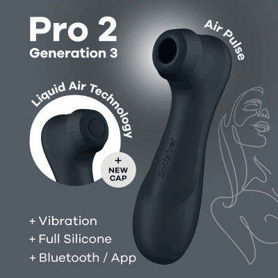 Вакуумний кліторальний стимулятор Satisfyer Pro 2 Generation 3 + APP + Liquid Air Dark Grey Вакуумний кліторальний стимулятор Satisfyer Pro 2 Generation 3 + APP + Liquid Air Dark Grey