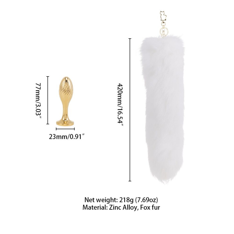 Металева анальна пробка LOCKINK SEVANDA White Fox-Tail Anal Pear-shape Plug, лисячий хвіст