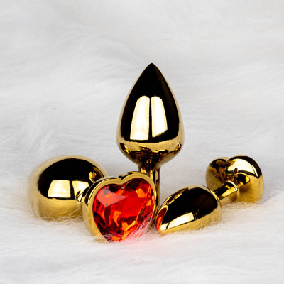 Металева анальна пробка Ouch! Heart Gem M, золотисто/червона