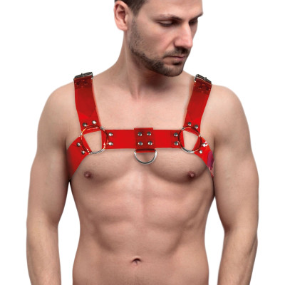 Чоловічі портупеї на груди Feral Feelings - Bulldog Harness Red Trasparent Чоловічі портупеї на груди Feral Feelings - Bulldog Harness Red Trasparent