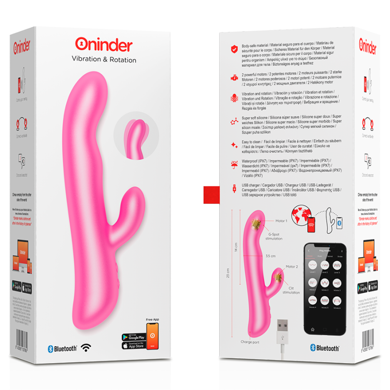 Смарт вібратор-кролик з рухливою голівкою VIBRATION & ROTATION колір: рожевий, Oninder (Іспанія)