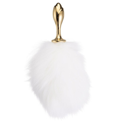 Металева анальна пробка LOCKINK SEVANDA White Bunny-Tail Anal Rose-shape Plug, кролячий хвіст