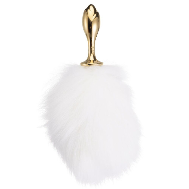 Металева анальна пробка Кролячий хвіст LOCKINK SEVANDA White Bunny-Tail Anal Rose-shape Plug