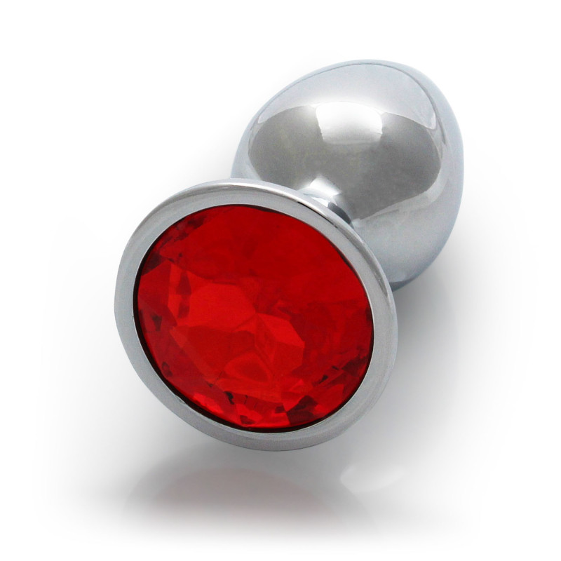 Металева анальна пробка Ouch! Round Gem S, сріблясто/червона