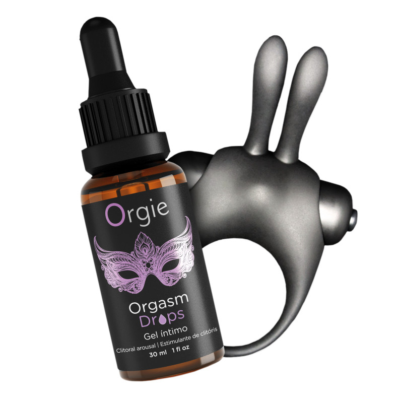 Набір для пари Orgie Orgasmic Bunny (ерекційне віброкільце + краплі для клітора)