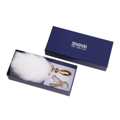 Металева анальна пробка LOCKINK SEVANDA White Bunny-Tail Anal Pear-shape Plug, кролячий хвіст