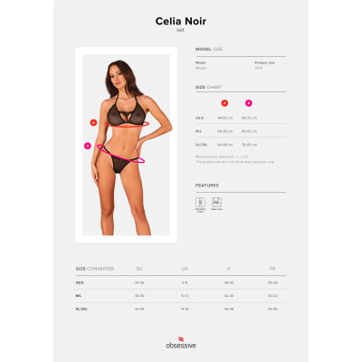 Напівпрозорий комплект білизни Obsessive Celia Noir XS/S (сет із 2)