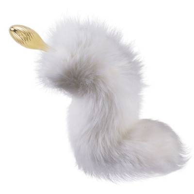 Металева анальна пробка LOCKINK SEVANDA White Fox-Tail Anal Pear-shape Plug, лисячий хвіст