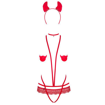 Еротичний костюм Obsessive Evilia teddy red L/XL