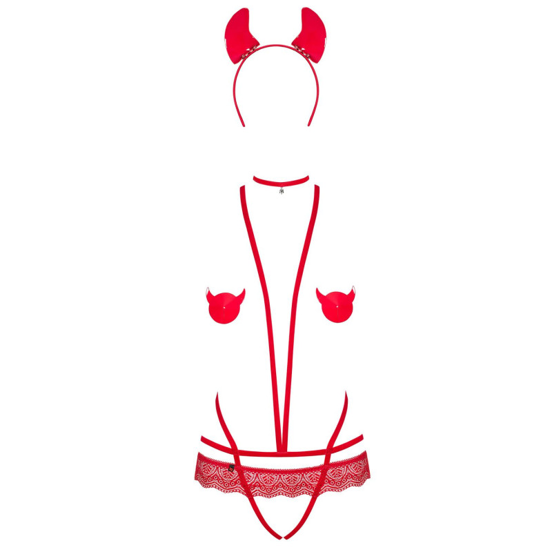 Еротичний костюм Obsessive Evilia teddy red L/XL