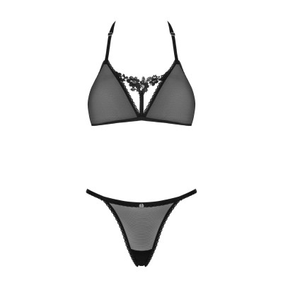 Напівпрозорий комплект білизни Obsessive Celia Noir XS/S (сет із 2)