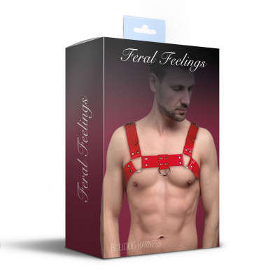 Чоловічі портупеї з натуральної шкіри Feral Feelings - Bulldog Harness Red