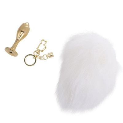 Металева анальна пробка LOCKINK SEVANDA White Bunny-Tail Anal Rose-shape Plug, кролячий хвіст