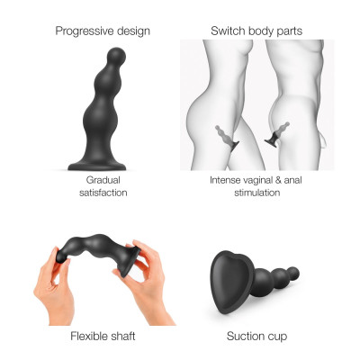 Насадка для страпону Strap-On-Me Dildo Plug Beads Black XXL