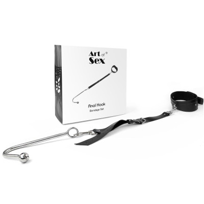 Анальний гак 2 з нашийником із натуральної шкіри Art of Sex - Anal hook, Чорний