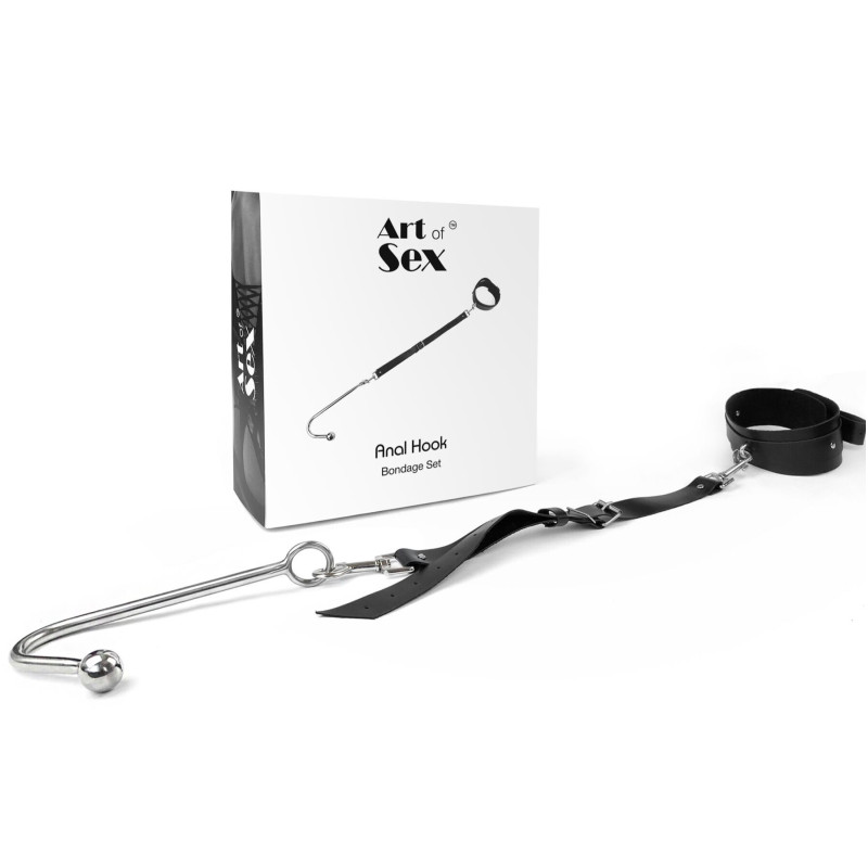 Анальний гак 2 з нашийником із натуральної шкіри Art of Sex - Anal hook, Чорний