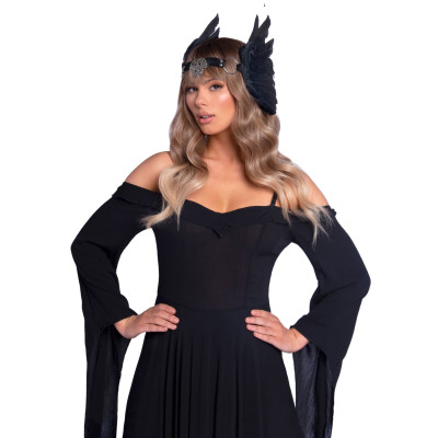 Пов'язка на голову з крилами Leg Avenue Feather headband Black, пір'я та натуральна шкіра