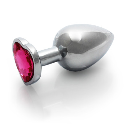 Металева анальна пробка Ouch! Heart Gem M, сріблясто/рожева