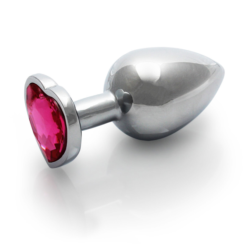 Металева анальна пробка Ouch! Heart Gem M, сріблясто/рожева